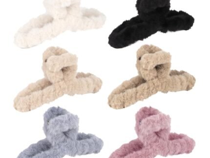 5.9” Large Soft Fuzzy Plush Winter Hair Claw Clip for Women 6Pcs