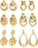 6 Pairs Chunky Gold Plated Knot Earrings for Women
