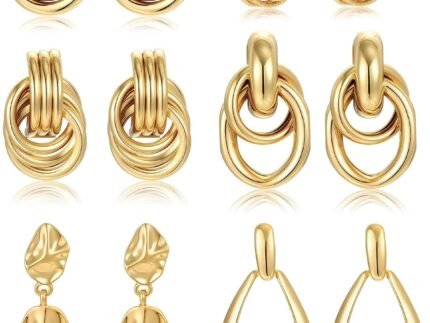 6 Pairs Chunky Gold Plated Knot Earrings for Women