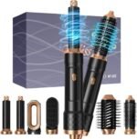 6 in 1 Detachable Hair Styling Tool Set: Ionic Hot Air Brush, Round Straightener Volumizer, Thermal Curler Wand, and Blow Dryer