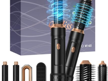 6 in 1 Detachable Hair Styling Tool Set: Ionic Hot Air Brush, Round Straightener Volumizer, Thermal Curler Wand, and Blow Dryer