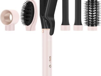 6-in-1 Hair Dryer Brush, 110,000 RPM High Speed Hair Dryer with Air Straightener, 28mm AUTO Curlers, IG INGLAM MegaAIR 2.0 Multi-Styler Set Volumizing and Shape, Pink
