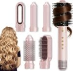 6-in-1 Hot-Air Hair Brushes & Blowout Brush Hair Dryer – 110,000 RPM Blow Dryer Brush – Blowdryers Brush for Hair – Fast Drying Curling Straightening Volumizing Without Heat Damage（Pink）