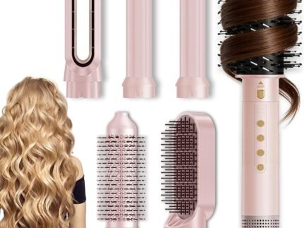 6-in-1 Hot-Air Hair Brushes & Blowout Brush Hair Dryer – 110,000 RPM Blow Dryer Brush – Blowdryers Brush for Hair – Fast Drying Curling Straightening Volumizing Without Heat Damage（Pink）