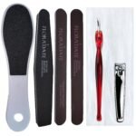 7-Piece Professional Nail Care Kit:Ceramic‑Coated Sponge Nail File, Thin & Wooden Nail Files, Foot File, Cuticle Pusher, Nail Clipper & Disposable Bath Towel for Home & Salon Nail Tools