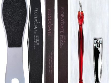 7-Piece Professional Nail Care Kit:Ceramic‑Coated Sponge Nail File, Thin & Wooden Nail Files, Foot File, Cuticle Pusher, Nail Clipper & Disposable Bath Towel for Home & Salon Nail Tools