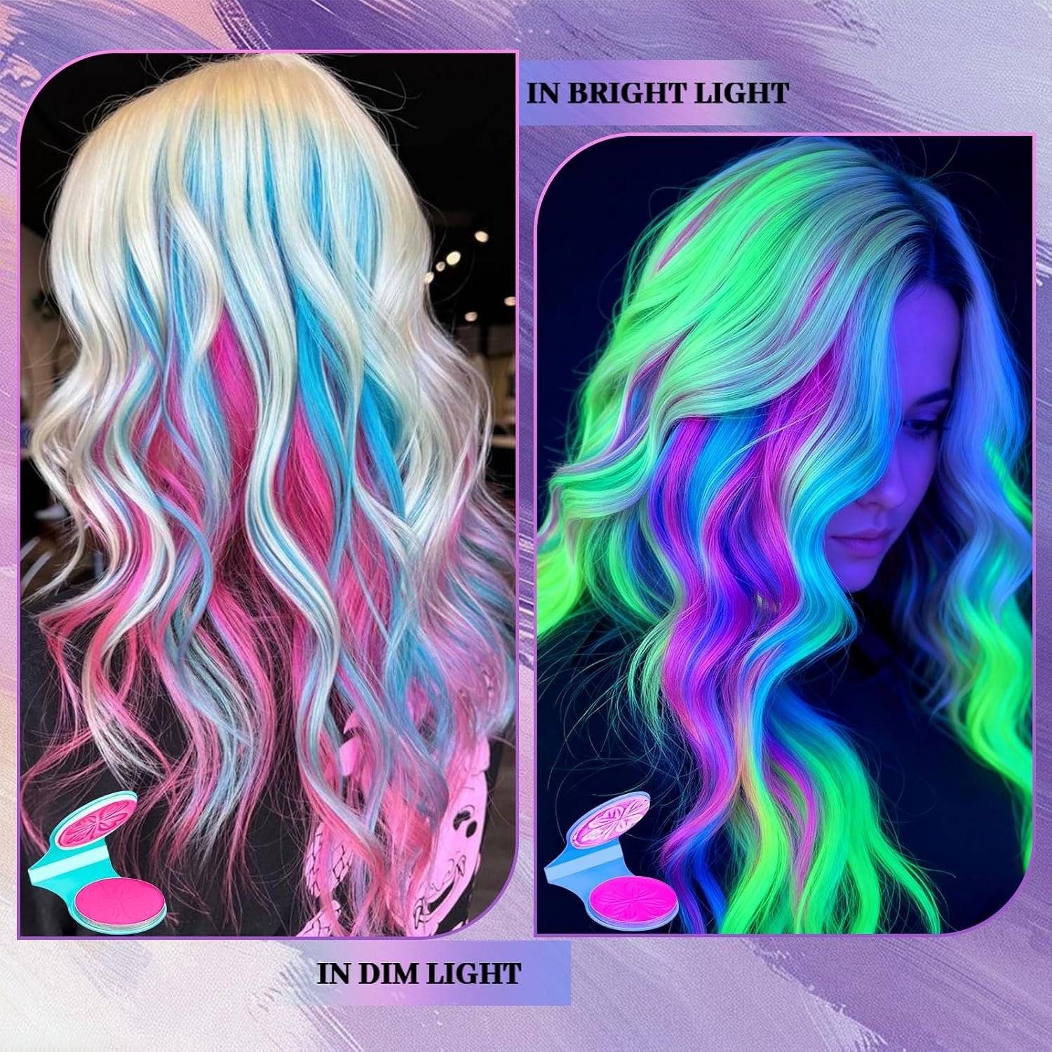 8 Colors Temporary Hair Chalk Washable Hair Dye for Kids Non Sticky UV Light Neon Hair Color Makeup for Birthday Parties Halloween Christmas Festival Gifts Ideal for Girls Ages 6 10