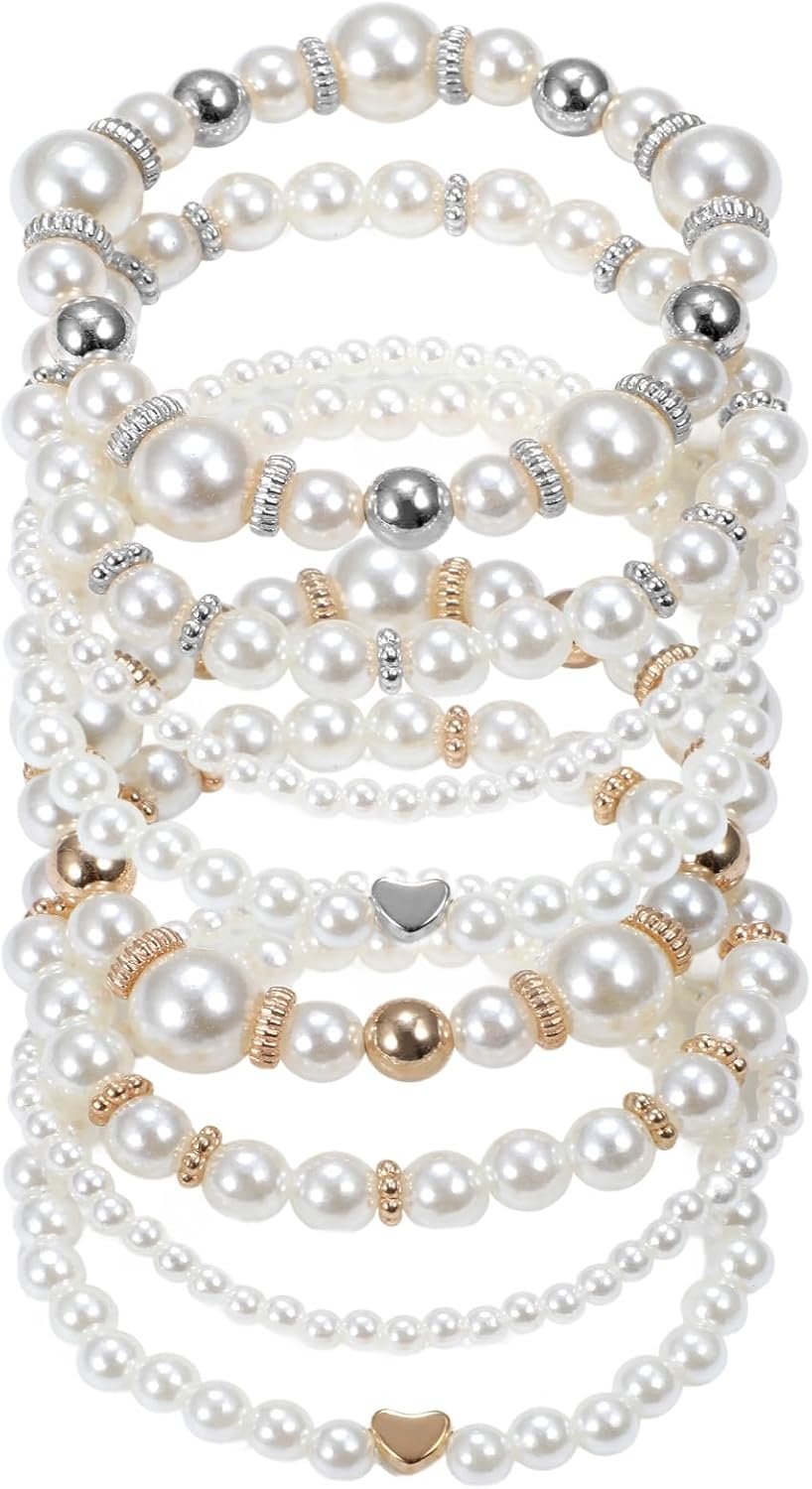 8 Pack Pearl Bracelets for Women Simulated Pearl Beaded Stackable Bracelet Set White Pearls Stretch Bracelet Set Multilayered Elastic Pearls Bracelets Bangles for Women Bridal Boho Jewelry 8 Pack Pearl Bracelets for Women Simulated Pearl Beaded Stackable Bracelet Set White Pearls Stretch Bracelet Set Multilayered Elastic Pearls Bracelets Bangles for Women Bridal Boho Jewelry