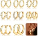 8 Pairs Gold Hoop Earrings Set for Women, 14K Gold Plated Stackable Gifts