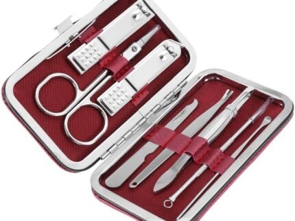 8-Piece Stainless Steel Nail Clipper Set – Professional Manicure Pedicure Kit with Storage Case for Home Travel Use(Red)