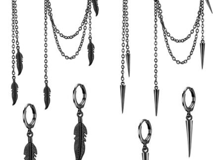 8pcs Cuff Earring for Men Women Feather Leaf Tassel Ear Goth Punk Spike Chain Earrings Threader Ear Cuff Wrap Crawler Climer Cartilage Unisex Jewelry Gift