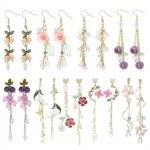 9 Pairs Floral Earrings Set Inspired Long Dangle Flower Leaf Designed Earrings With Pearl Accents And Tassel Details Hypoallergenic Statement Earrings for Women