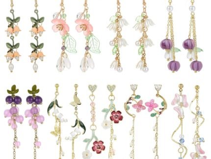9 Pairs Floral Earrings Set Inspired Long Dangle Flower Leaf Designed Earrings With Pearl Accents And Tassel Details Hypoallergenic Statement Earrings for Women