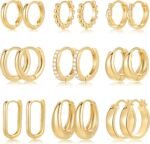 9 Pairs Small Gold/Silver Hoop Earrings Set for Women
