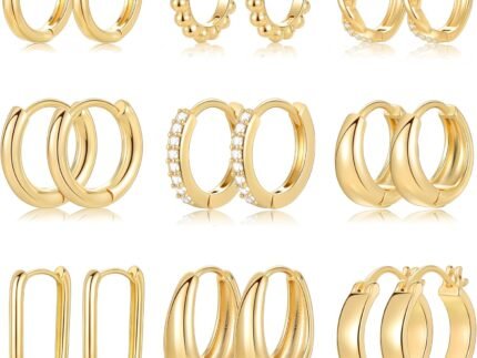9 Pairs Small Gold/Silver Hoop Earrings Set for Women