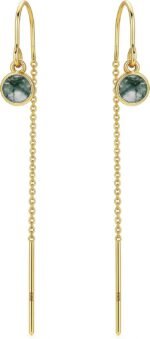 925 Sterling Silver Agate Threader Dangle Earrings for Women 14K Gold Plated Long Drop Earrings Trendy Hypoallergenic Dangly Chain Earrings