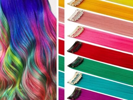 9Pcs Colored Hair Extensions Clip in Rainbow Hairpieces Gift 20 In