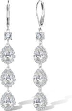 ALEXCRAFT Hypoallergenic Long Zirconia Drop Leverback Earrings for Women