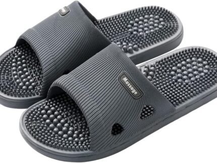 Acupressure Massage Slippers for Plantar Fasciitis for Women Acupuncture Slippers Arthritis Neuropathy Pain Relief Non-Slip Massage Sandals Women Stress Relief Gifts for Bath (Men 7.5-8.5, Dark Gray)