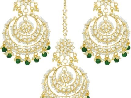 Aheli Chandbali Style Big Earrings Maang Tikka Set Bharatanatyam Jewelry