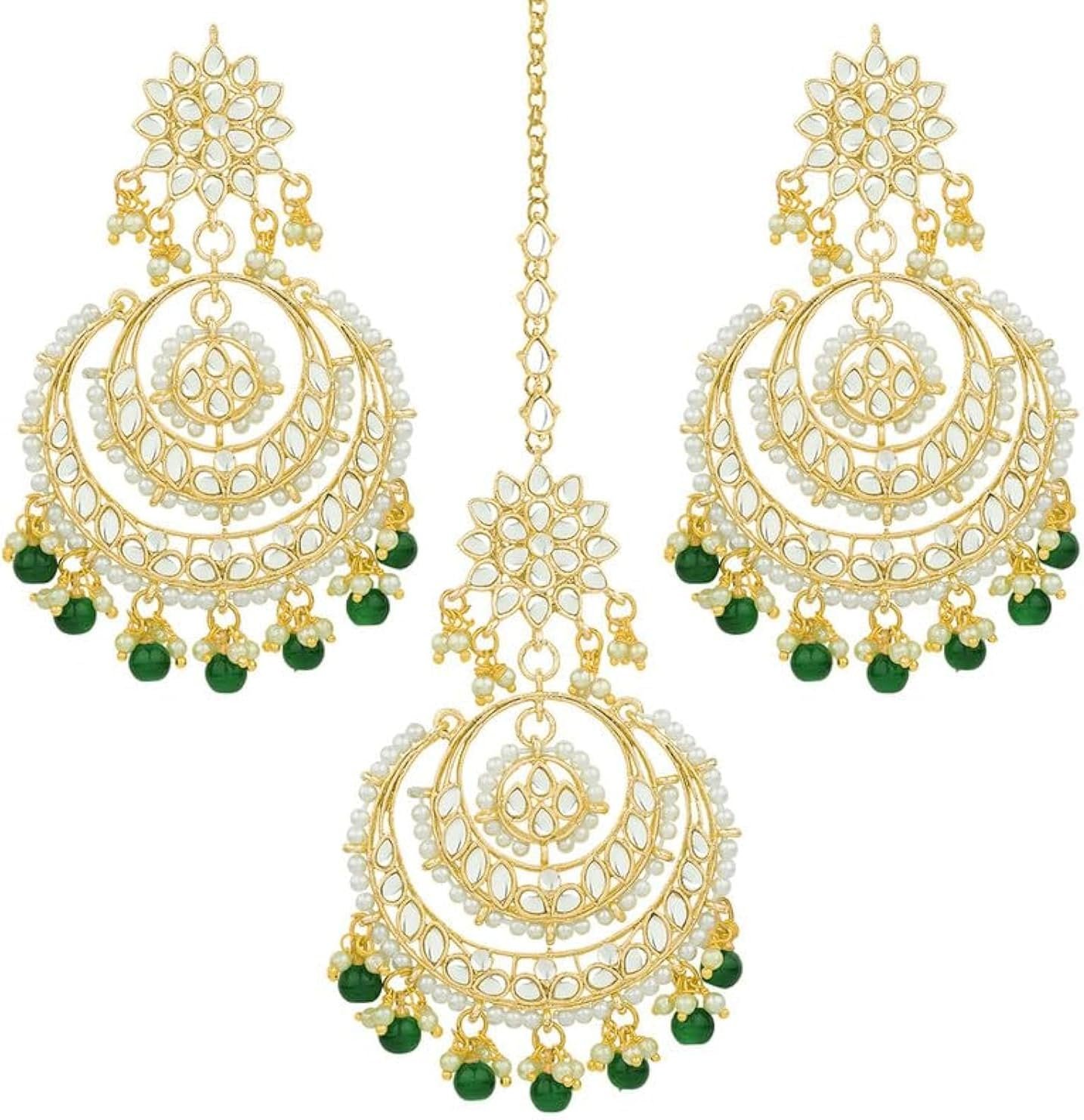 Aheli Chandbali Style Big Earrings Maang Tikka Set Bharatanatyam Jewelry Aheli Chandbali Style Big Earrings Maang Tikka Set Bharatanatyam Jewelry