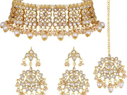 Aheli Elegant Faux Kundan Studded Choker Necklace with Maang Tikka Set Wear