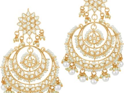 Aheli Ethnic Bridal Faux Kundan Pearl Chandbali Earrings Gift for Women Fancy Indian Traditional Bollywood Jewelry Set