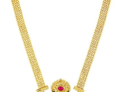 Aheli Gold Plated Rani Pink & Green Synthetic Stone Studded Long Necklace & Jhumki Earrings Traditional Jewellery Set Gift for Women