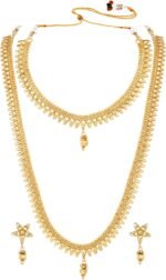 Aheli Gold Plated Red Green Choker Long Necklace and Earrings Set Maharani Haar Jewellery Set Gift for Women