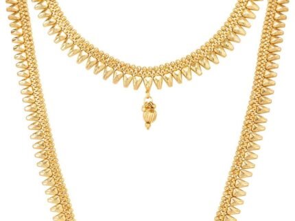 Aheli Gold Plated Red Green Choker Long Necklace and Earrings Set Maharani Haar Jewellery Set Gift for Women