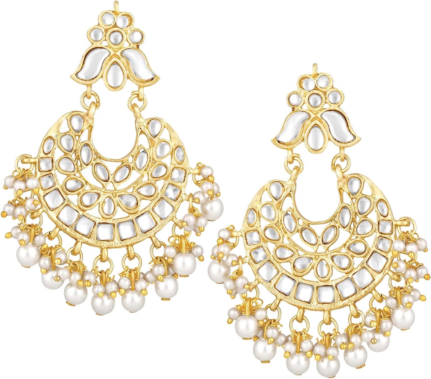 Aheli Indian Bollywood Designer Kundan with Beaded Chandbali Earrings Fashion Jewelry Gift for Women Aheli Indian Bollywood Designer Kundan with Beaded Chandbali Earrings Fashion Jewelry Gift for Women
