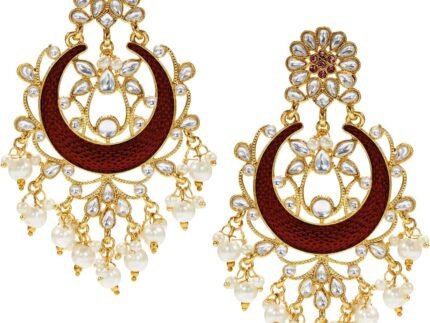 Aheli Indian Chandbali Dangle Earring Festive Bollywood Jewelry Maroon