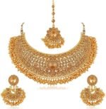 Aheli Indian Wedding Designer Faux Kundan Encrusted Choker Necklace with Maang Tikka Set Party Ethnic Fashion Jewelry Gift for Women