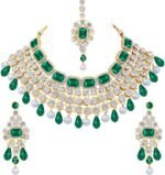 Aheli Kundan Colored Stones Maang Tikka Necklace and Earrings Set Festive