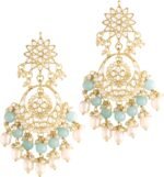 Aheli Kundan Pearl Floral Sky Blue Chandbali Earrings Jewelry for Women