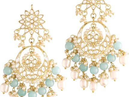 Aheli Kundan Pearl Floral Sky Blue Chandbali Earrings Jewelry for Women