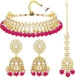 Aheli Kundan Studded Choker Necklace Jhumki Earrings & Maang Tikka