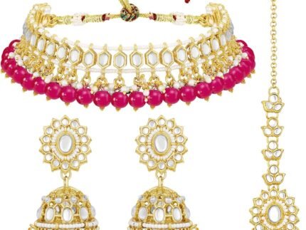 Aheli Kundan Studded Choker Necklace Jhumki Earrings & Maang Tikka