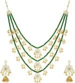 Aheli Layered Faux Pearl Kundan Necklace Earring Set Rani Har Bharatanatyam