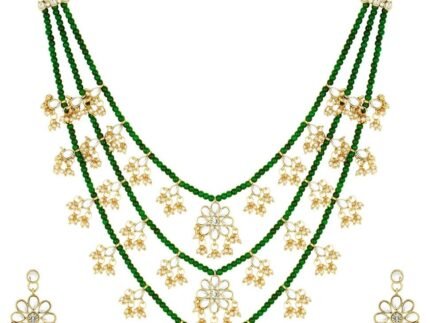 Aheli Layered Faux Pearl Kundan Necklace Earring Set Rani Har Bharatanatyam