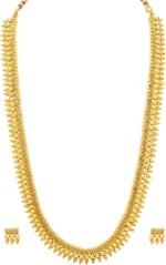 Aheli Traditional Long Gold Plated Maharashtrian & South Indian Style Necklace Earrings Jewellery Set Gift for Women