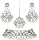 Aheli Wear Kundan Beaded Choker Necklace Set with Maang Tikka Bharatanatyam