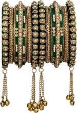 Aheli Wedding Party Designer Faux Stone Studded Bridal Bangle Set Chuda with Hangings Indian Traditional Bangles Ethnic Fashion Jewelry Gift for Women Blue