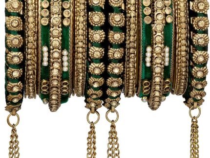 Aheli Wedding Party Designer Faux Stone Studded Bridal Bangle Set Chuda with Hangings Indian Traditional Bangles Ethnic Fashion Jewelry Gift for Women Blue