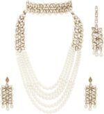 Aheli Wedding Party Wear Bridal Jewellery Choker Long Pearl Necklace Earrings Maang Tikka Indian Traditional Set Gift for Women