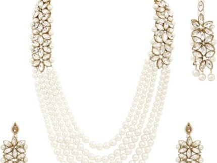 Aheli Wedding Party Wear Bridal Jewellery Choker Long Pearl Necklace Earrings Maang Tikka Indian Traditional Set Gift for Women