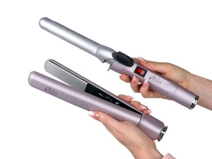 Aria Beauty Pop N Lock Interchangeable Straightener and Curling Iron Set – Dual Voltage Ionic Technology – 360-Degree Swivel Cord – 1 pc