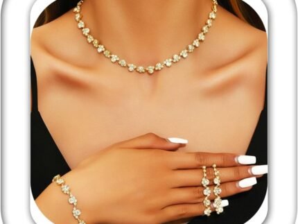 Aukmla Bridal Wedding Jewelry Set Silver Rhinestones Choker Necklaces Earrings Bracelet Sets Prom Jewelry for Women and Brides