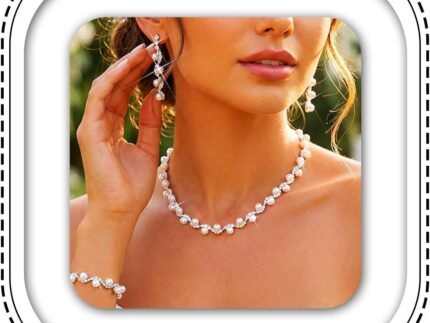 Aukmla Pearl Wedding Jewelry Sets Silver Rhinetsone Choker Necklace and Earring Bracelet Set Prom Jewelry for Brides and Women