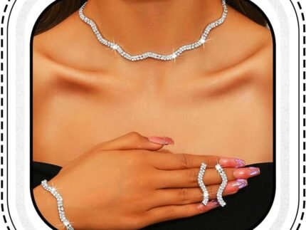 Aukmla Rhinestones Bridal Wedding Jewelry Set Choker Necklaces Earrings Bracelet Sets Prom Jewelry for Women and Brides